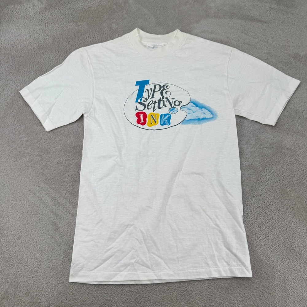 Vintage 90s Hanes Beefy T Typesetting Ink Shirt Mens Small White Cotton USA
